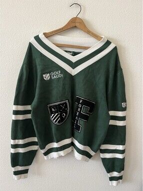 Fore All Golf Saudi Green  Varsity Knit V-Neck Sweater S